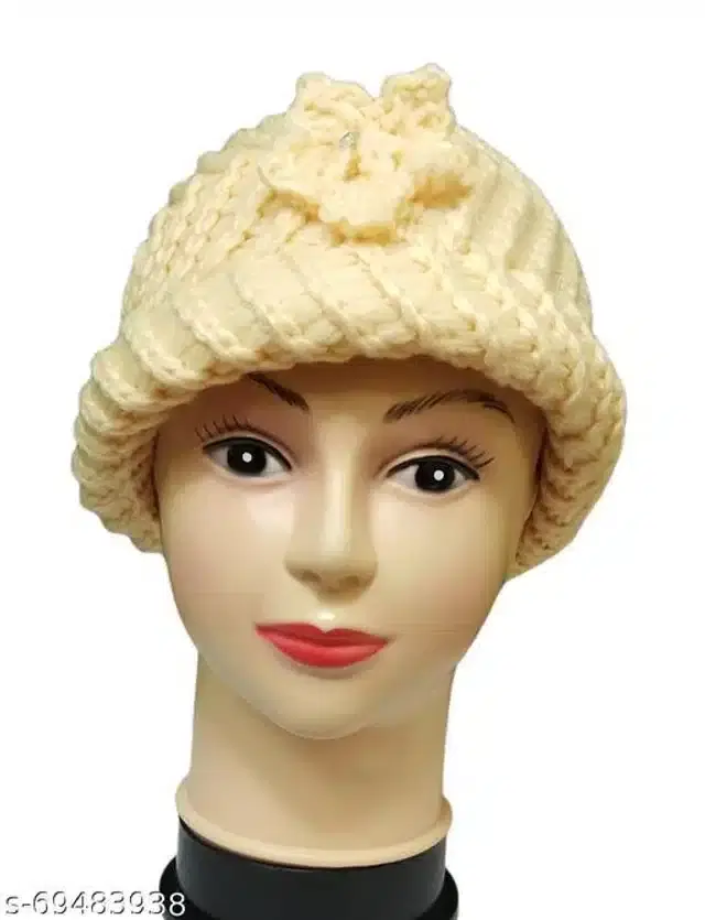 Woolen Cap for Women (Cream)