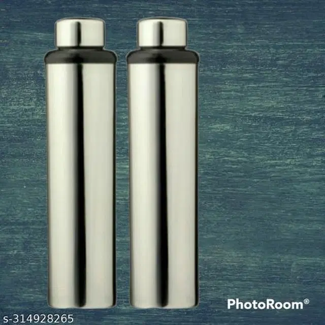 Stainless Steel Sports Water Bottles, Pack of 2, Silver, 1000 ml