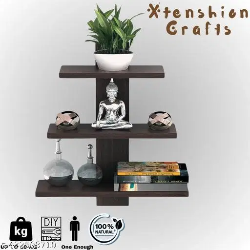 Wooden Triple Layer Wall Shelves For Home, Black