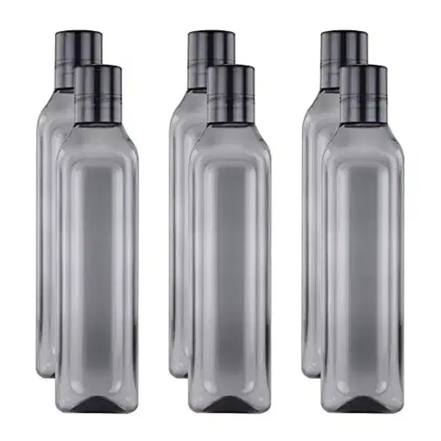 Airtight Plastic Water Bottle with Lid, Grey, 1000 ml, Pack of 6