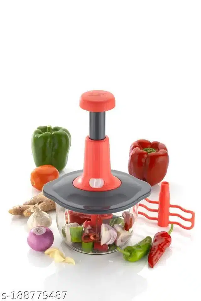 Manual Push Vegetable & Fruit Chopper, Black & Red, 1500 ml