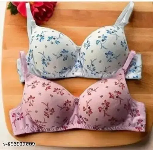Cotton Printed Bra for Women & Girls, Multicolour, Pack of 2 (30A)