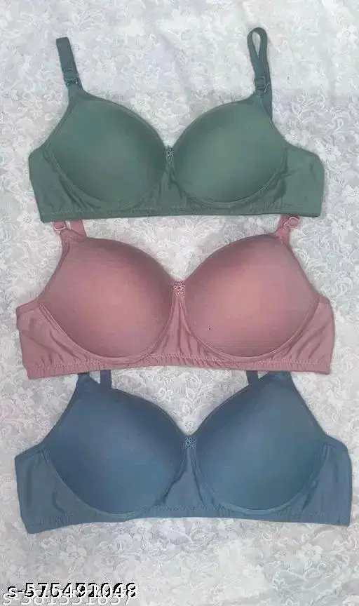 Cotton Solid Bra for Women & Girls, Multicolour, Pack of 3 (40B)