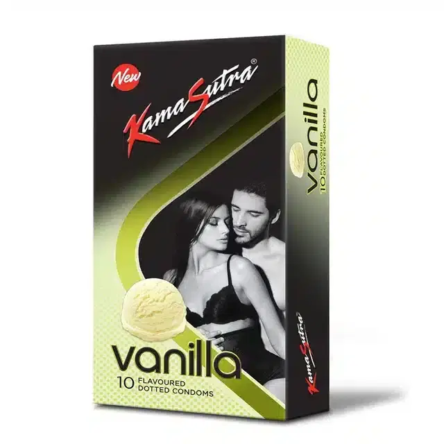 KamaSutra Vanilla Flavoured Dotted Condoms for Men, Pack of 10