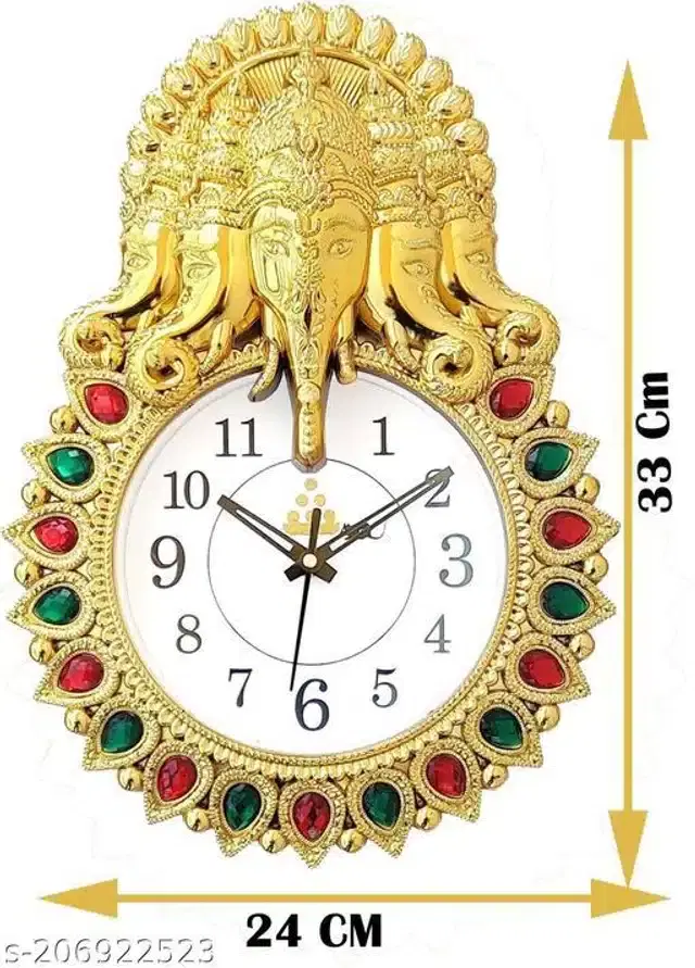 Analog Wall Clock, Gold, 33x24 cm