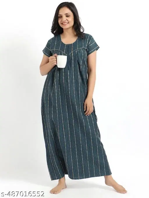 Satin Soft & Attractive Nightdress for Women & Girls , Green (M)