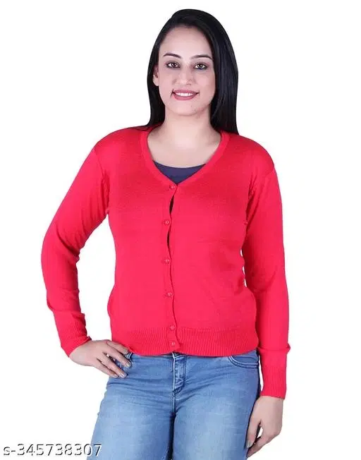Acrylic Solid Sweater for Women (Dark Pink, M)