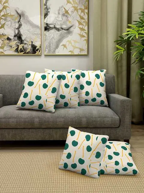Klotthe Abstract Cotton Cushion Covers, Green, 40X40 Cm, Set of 5, K-94