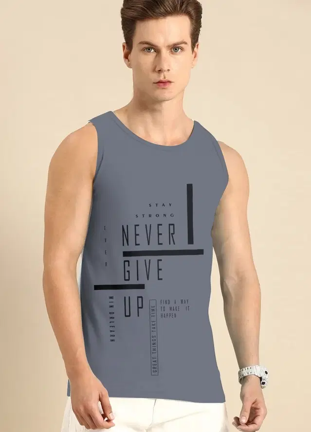 Polyester Printed Vest for Men (Grey, S)