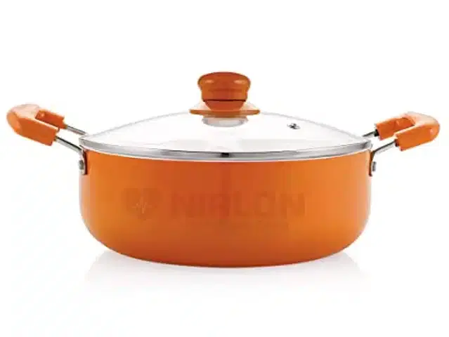 Non Stick Induction Base Casserole with Glass Lid, Orange, 3.6 L
