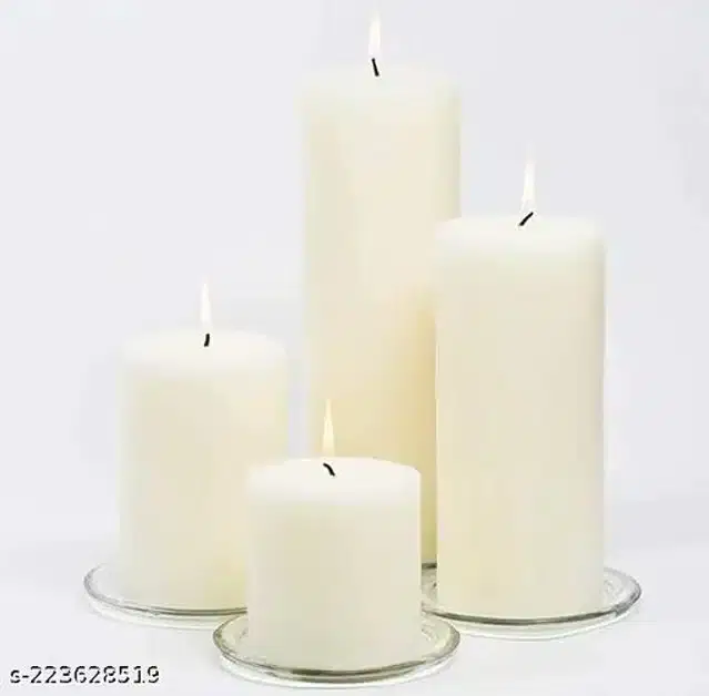Scented Pillar Shaped Candles, Cream, Pack of 4