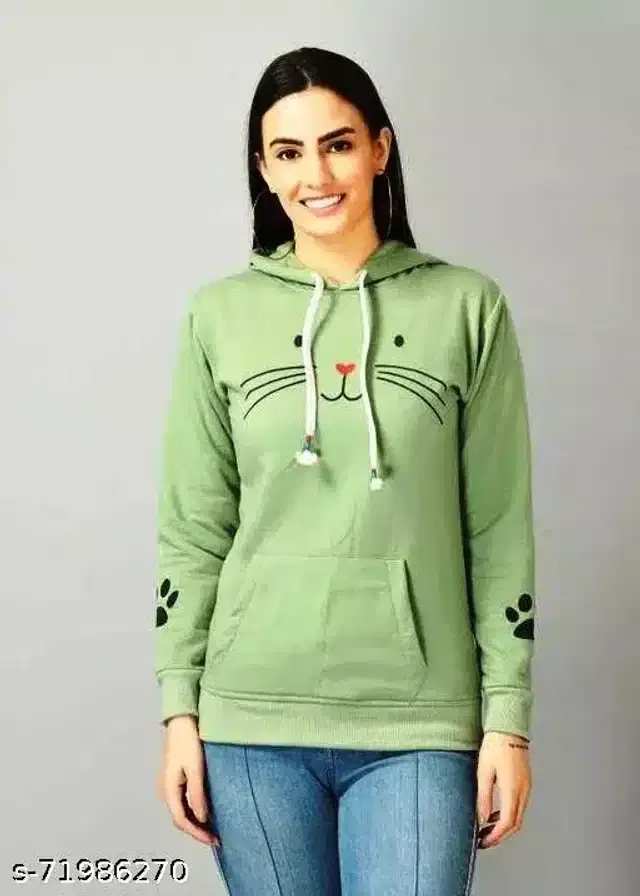 Full Sleeves Printed Sweatshirt for Women (Green, S)