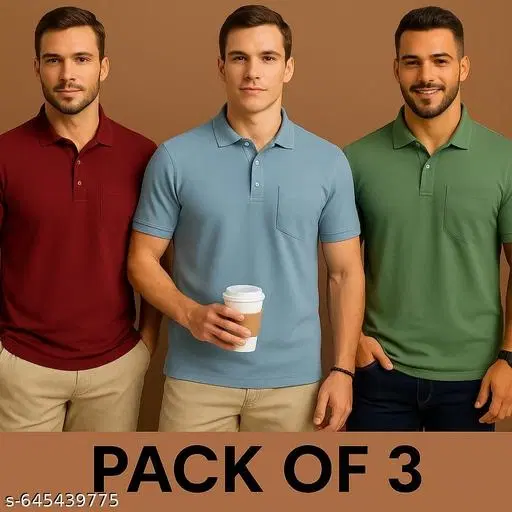 Cotton Blend Solid T-shirt for men, Multicolour (XL) Pack of 3