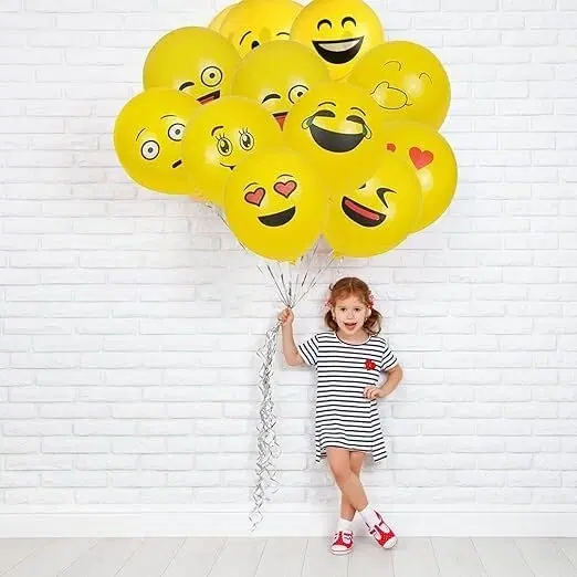 Printed Emoji Latex Smiley Balloon, Yellow, 25Pcs