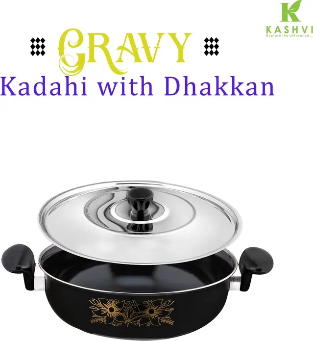 Cast Iron Kadai with Lid, Black & Silver, 28 cm