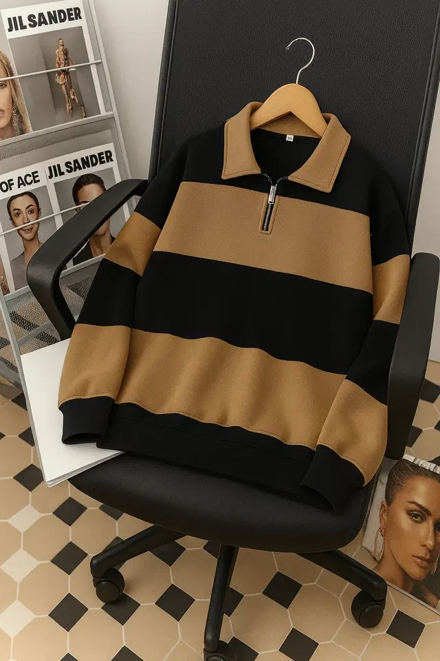 Cotton Blend Colorblocked Sweatshirt for Men, Brown (S)