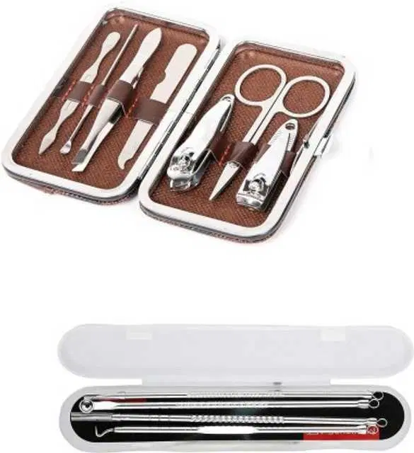 Professional Grooming Manicure & Pedicure Set With 4Pcs Stainless Steel Blackhead Pimple Blemish Extractor Remover Tool, 2 Pcs, HKC-190