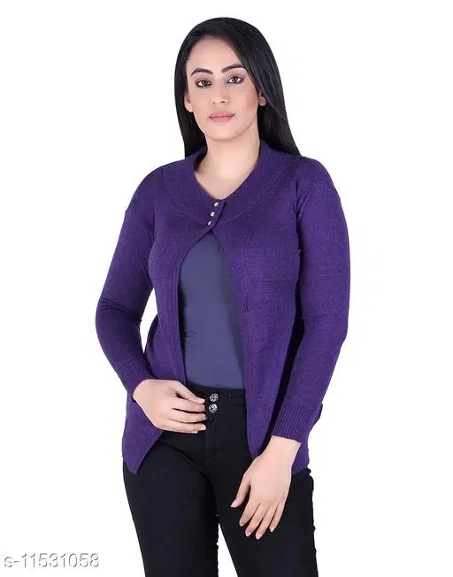 Acrylic Solid Sweater for Women (Purple, M)