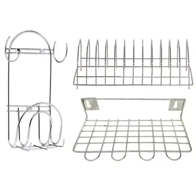 Stainless Steel Dish Rack & Utensil Holder, Set of 3, Silver