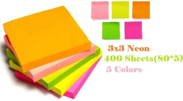 Paper Neon 80 Pcs Sticky Notes, Multicolor, 3x3 inches, Pack of 5
