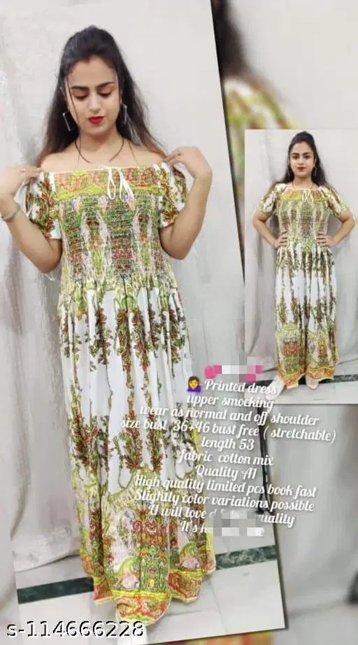 Printed Dress for Women (Multicolor, L)