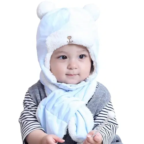 Woolen Winter Cap for Infants (Sky Blue, 0-6 Months)