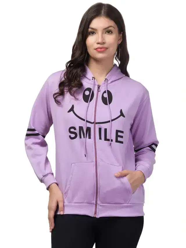 Full Sleeves Printed Hoodie for Women (Lavender, M)