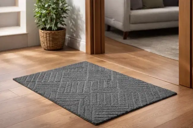 Crosshatch Charcoal Grey Non-Slip Rubber Backing Doormat 40*60