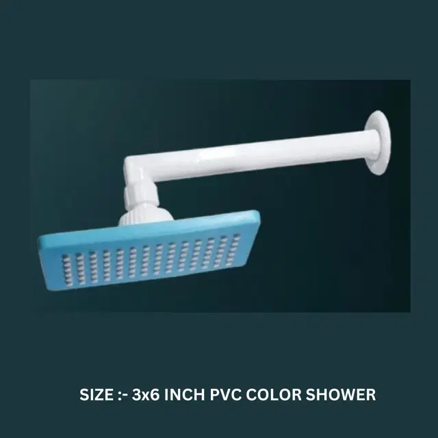 Plastic Shower Head, 3x6 inches with Arm Complete Shower Set, Blue & White, Set of 1
