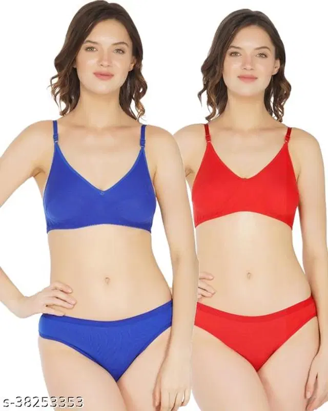 Cotton Blend Solid Lingerie Set for Women, Pack of 2 (Multicolor, 30A)