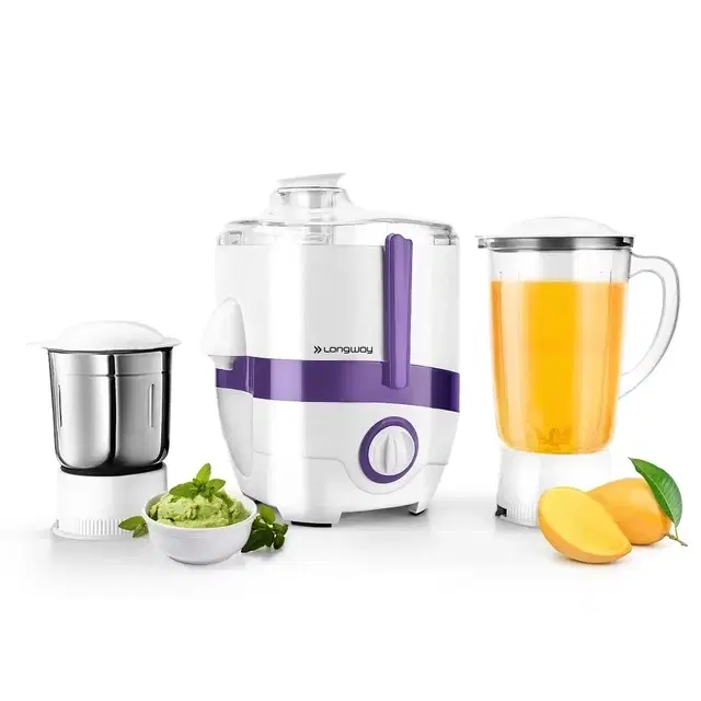 LONGWAY 2J 600 W Juicer Mixer Grinder with 2 Jars, White & Purple
