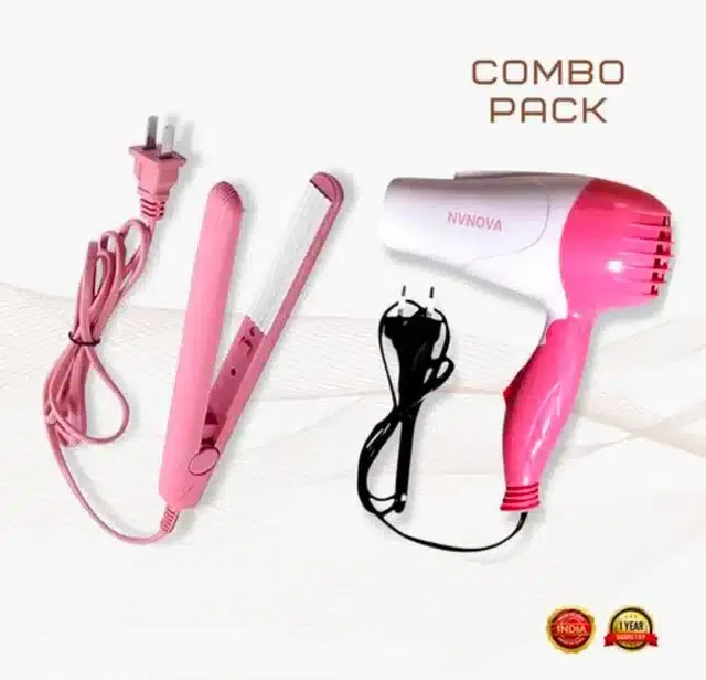 Mini Hair Straightener & Dryer Combo, Set of 2, Multicolor, 100 W