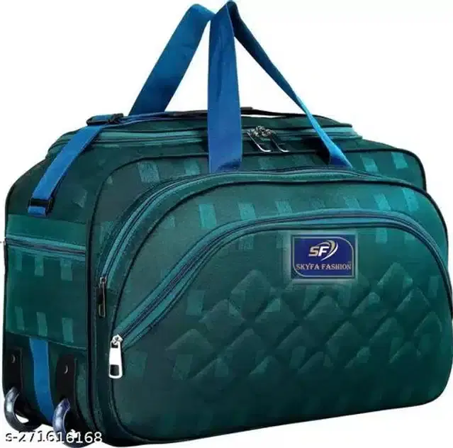 Polyester Strolley Duffel Bag, Teal, 60 L