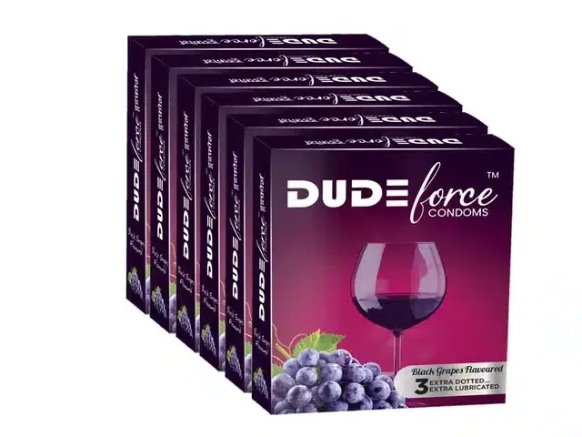 Dude Force 3 Pcs Black Grapes Flavoured Condoms for Men, Set of 6