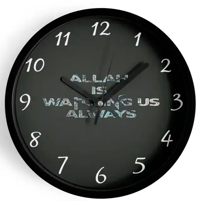 Plastic Islamic Allah Printed Wall Clock, Black, 10x10 Inches