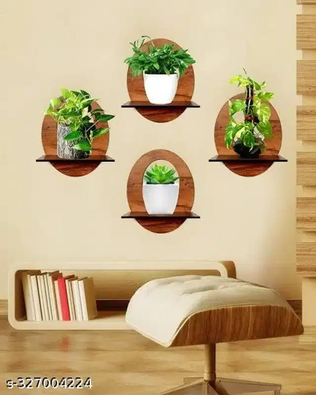 Wooden Designer Wall Shelves, Brown, Set of 4
