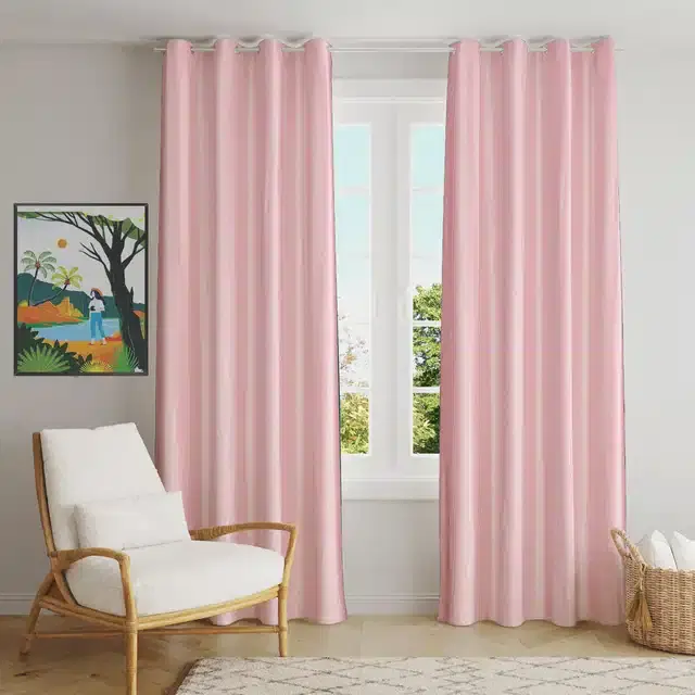Polyester Solid Door & Window Curtains, Pack of 2, Peach, 5 feet