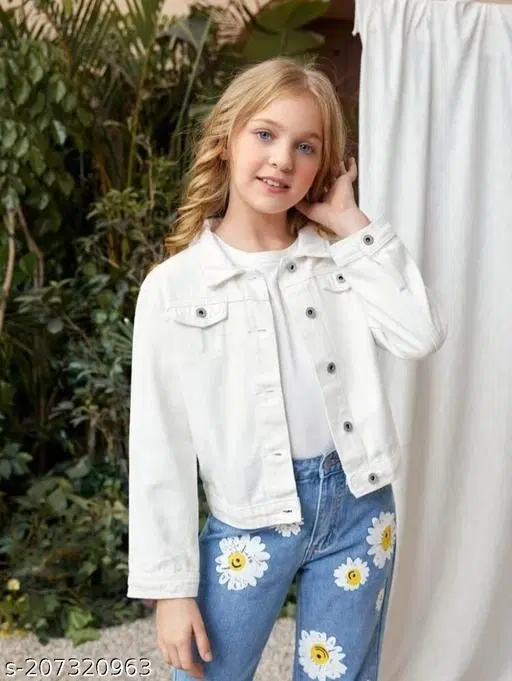Denim Jacket for Girls (White, 5-6 Years)