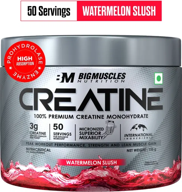Bigmuscles Nutrition Creatine Monohydrate [50 Servings] | Supports Lean Muscle Building & Recovery Creatine 155 g, Watermelon Slush
