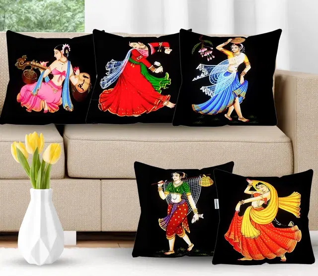 Crosmo Rajasthani Print Decorative Cushion Cover, 16 X 16 Inch, Pack Of 5