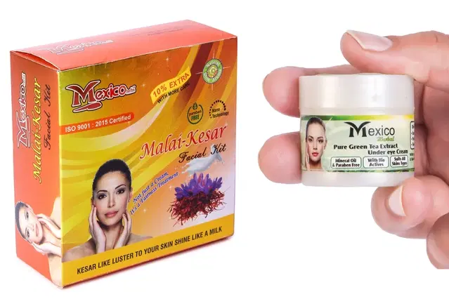 Maxico Herbs Malai Kesar Facial Kit with Green Tea Under Eye Cream, Pack of 2