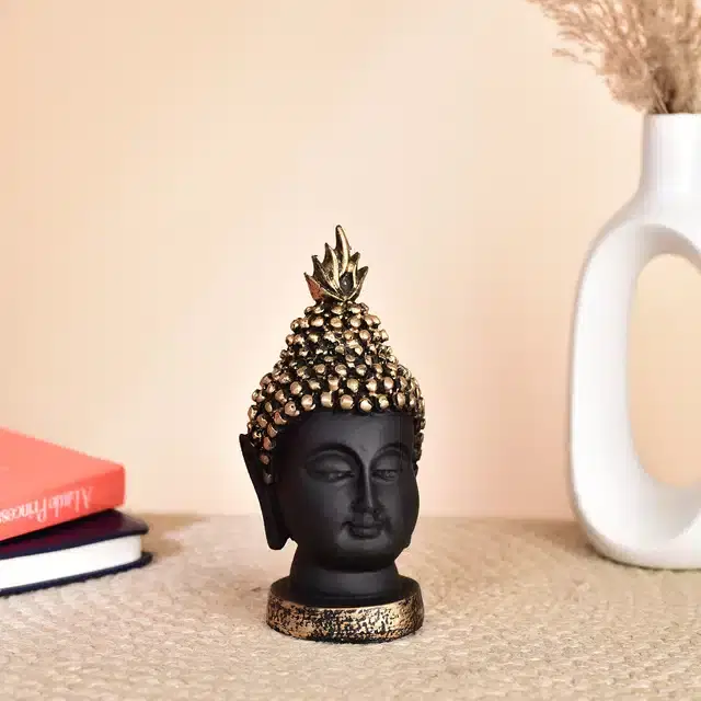 Lord Buddha Face Showpiece, Black & Gold, 5.5 inches