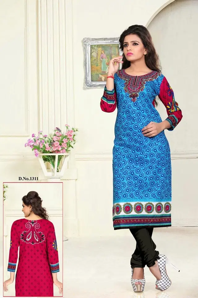 Cotton Printed Unstitched Kurti Fabric for Women (Multicolor, 2.25 m)