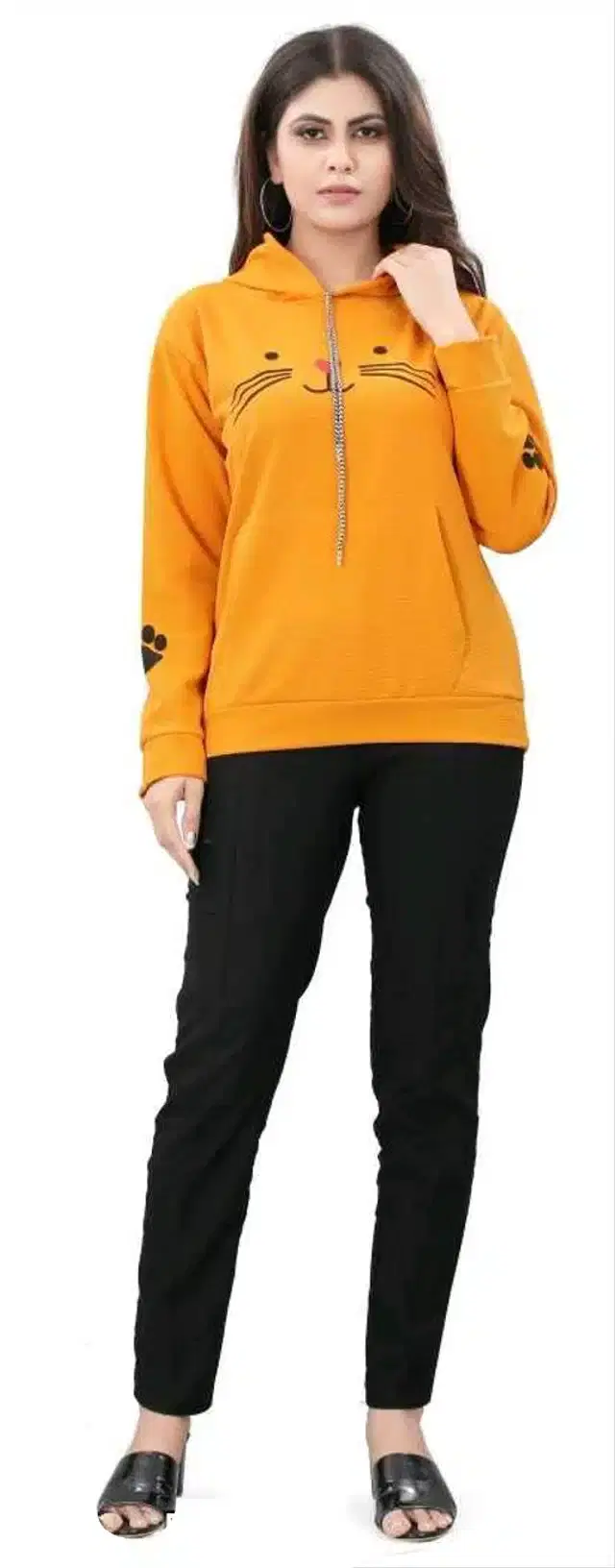 Women's Printed Long Sleeves SweatShirt (Mustard, M)