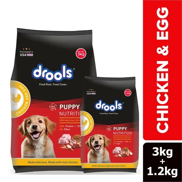 Drools Chicken And Egg Dry Puppy Food 3 Kg Free 1.2 Kg