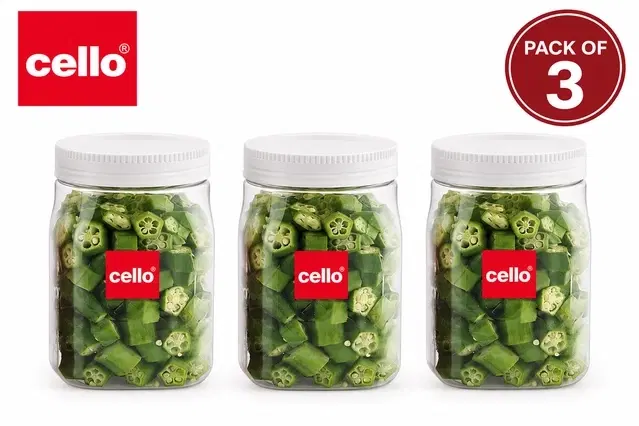 Cello Fridge Door Canister, 1000 ml X 3,White | Pack Of 3 | Airtight & Leak-Resistant | Stackable Space-Saving Design