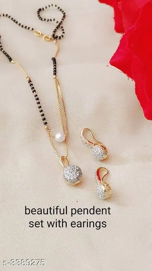 Brass Mangalsutra Set with Earring for Women (White, Free Size)