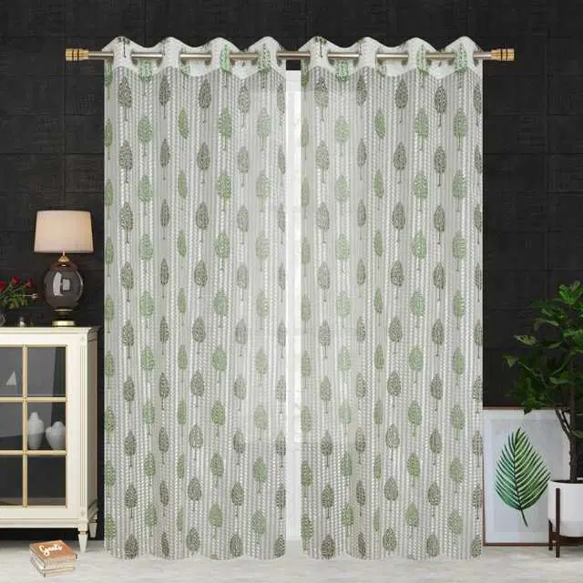 Homefab Polyester Curtains, White & Green, 5 Feet, HF-41