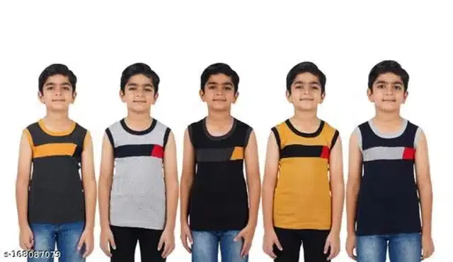 Cotton Vest for Boys, Pack of 5 (Multicolor, 3-4 Years)