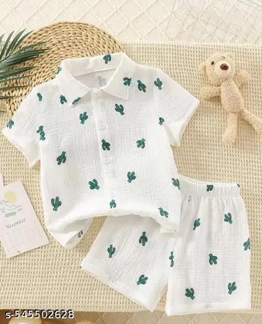 Cotton Blend Shirt and Short Set for Boys (White, 0-3 Months)
